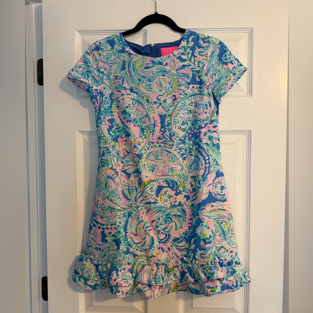 Lilly Pulitzer. Foral Blue and Pink Dress with built in shorts. Size 0. NWT